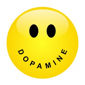 Smiley with lettering DOPAMINE as mouth - vector